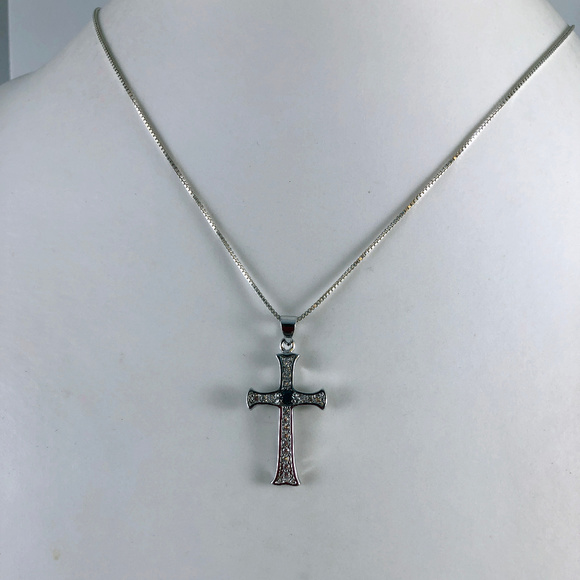 Blue Sapphire & CZ 925 Silver Cross Pendant - Picture 3 of 6